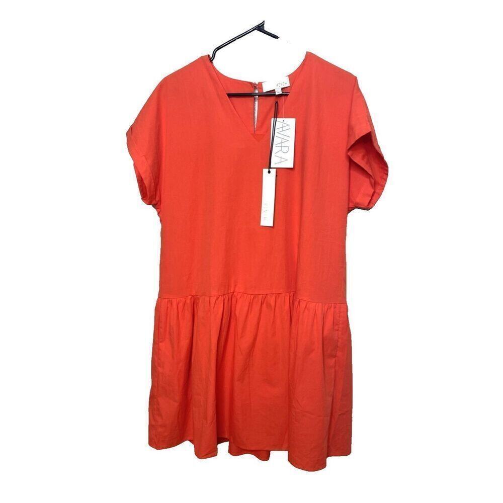 Avara Pinch Size L Cece Dress Orange Short Sleeve Fit Flare Pockets New NWT